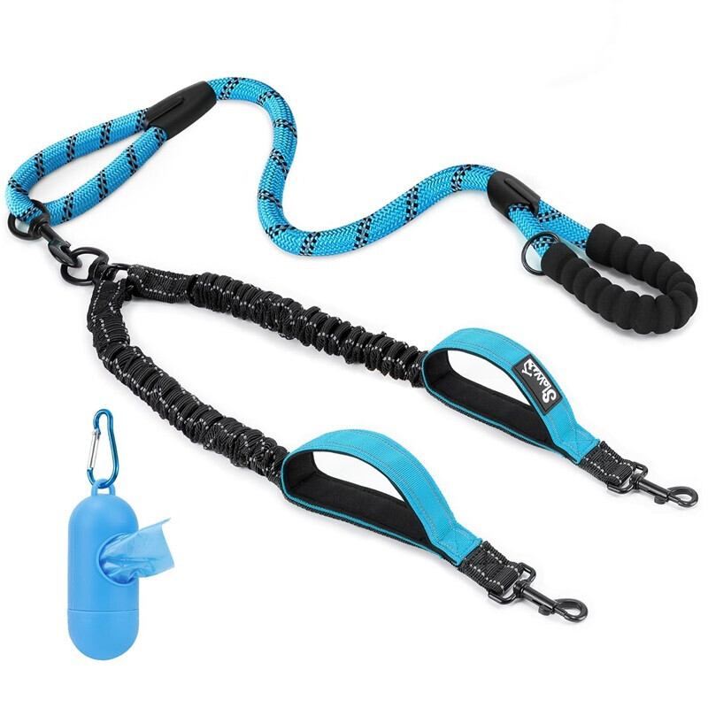 Heavy Duty Double Dog Lead 2 Way Nylon Dog Pet Bungee Leash Lead 360° Swivel - Picture 16 of 17
