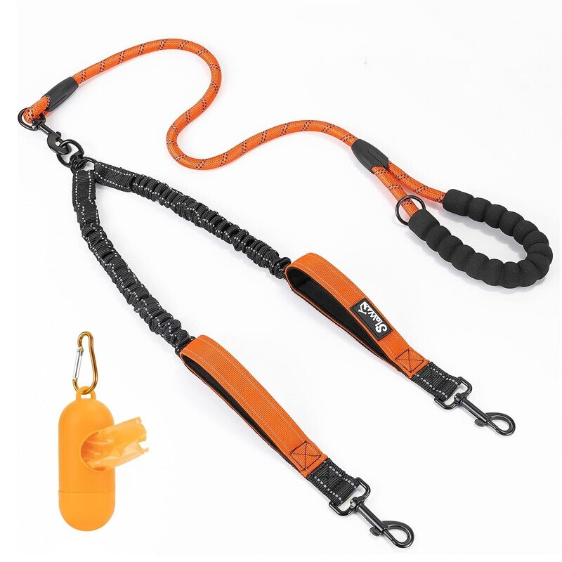 Heavy Duty Double Dog Lead 2 Way Nylon Dog Pet Bungee Leash Lead 360° Swivel - Picture 17 of 17