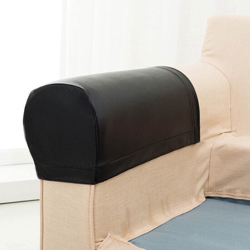 2PCS PU Leather Arm Chair Protector Sofa Couch Armrest Covers Stretchy Slipcover - Picture 15 of 17