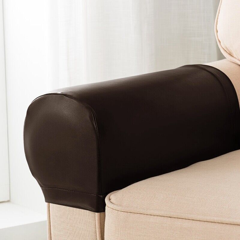 2PCS PU Leather Arm Chair Protector Sofa Couch Armrest Covers Stretchy Slipcover - Picture 16 of 17
