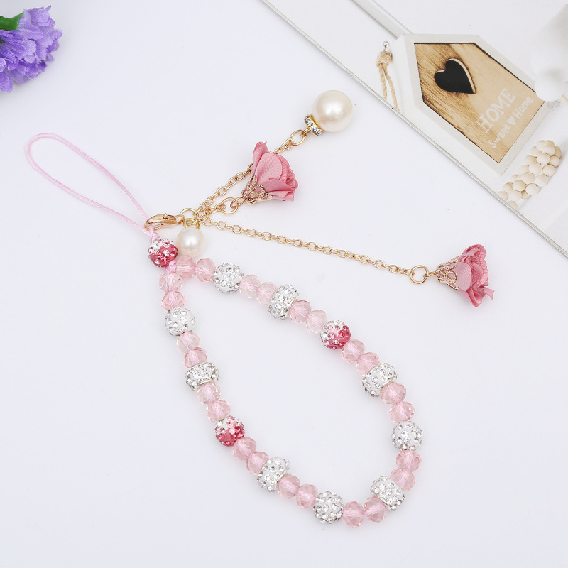 Handy Anhänger Kristall Rose Blume Perlen Band Kordel Kette Schlüssel Halter Geschenk - Bild 20 von 20