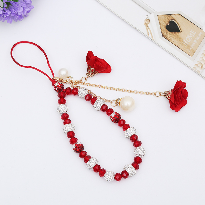 Handy Anhänger Kristall Rose Blume Perlen Band Kordel Kette Schlüssel Halter Geschenk - Bild 15 von 20