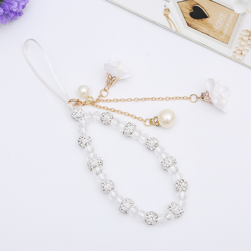 Handy Anhänger Kristall Rose Blume Perlen Band Kordel Kette Schlüssel Halter Geschenk - Bild 19 von 20