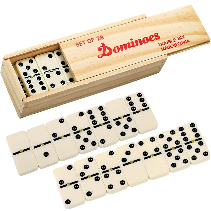 28-teiliges traditionelles Dominostein Set Doppel-Sechs Holzkiste Koffer Familienspiel - Bild 9 von 9