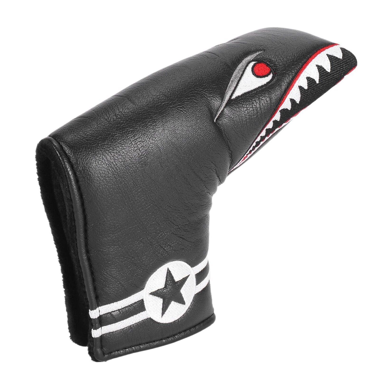 Black PU Shark Embroidery Golf Club Mallet Putter Head Cover Magnetic Closure - Picture 14 of 15