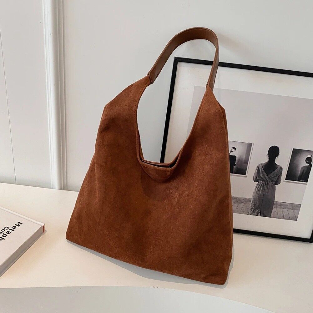 Suede Tote Bag with Compartments Hobo Slouch Bag Handbags