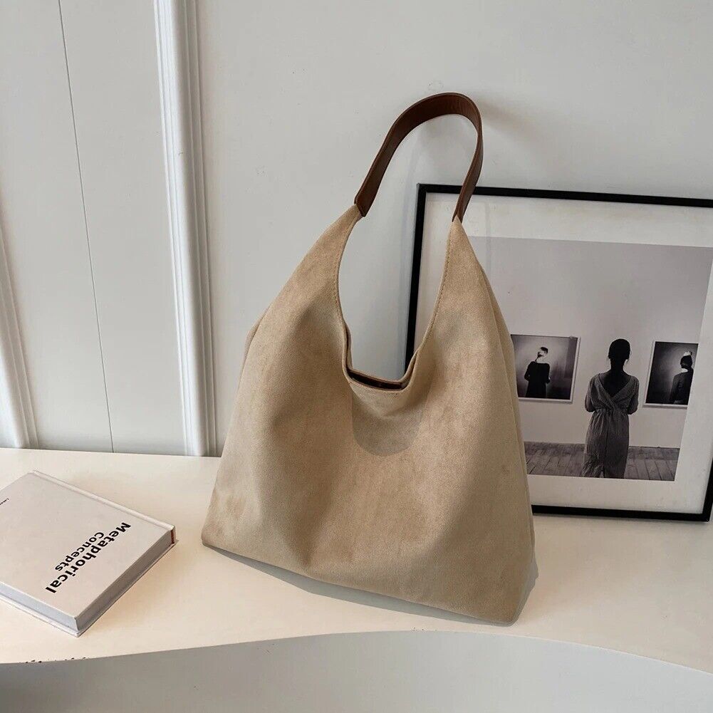 Women Suede Tote Bag Shoulder Bag Large Capacity Commuter Travel Bag - Picture 15 of 19