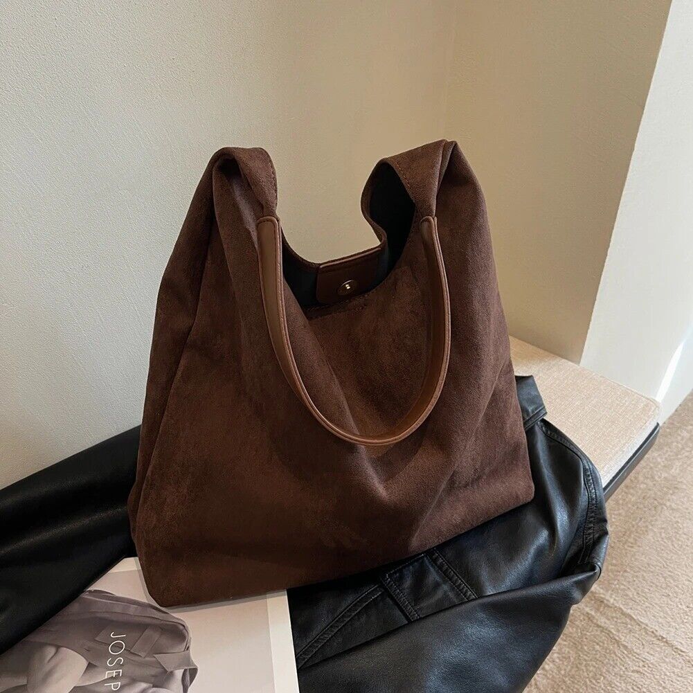 Women Suede Tote Bag Shoulder Bag Large Capacity Commuter Travel Bag - Picture 18 of 19