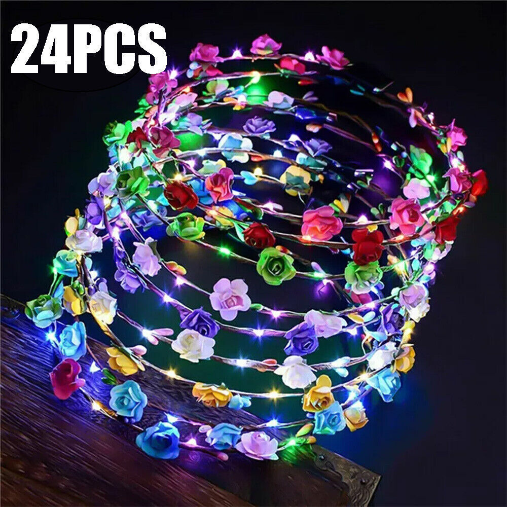 5/12/24X LED Leucht Blume Floral Haarband Stirnband Girlande Weihnachten Hochzeit - Bild 27 von 27