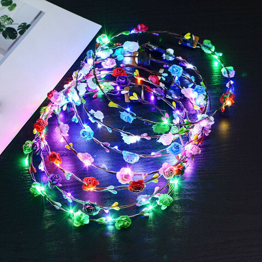 5/12/24X LED Light Up Flower Floral Hairband Headband Garland Xmas Wedding