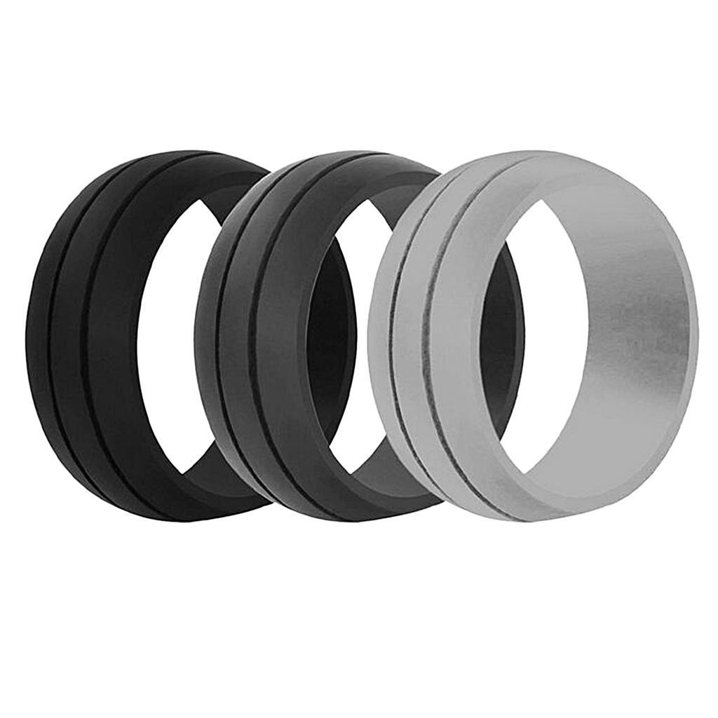3 Pcs Men Rubber Silicone Wedding Ring Gym Sport Jewelry - Picture 15 of 16