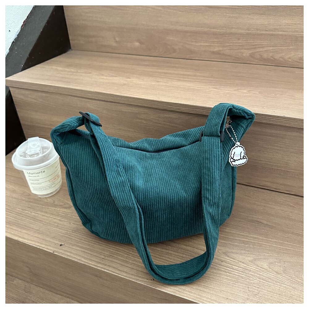 Women Casual Corduroy Crossbody Bag Half Moon Bag Adjustable Strap Commuting Bag - Picture 16 of 18