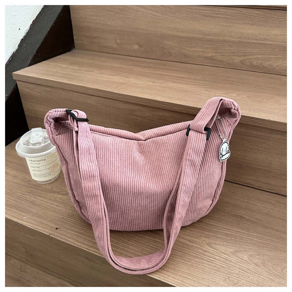 Women Casual Corduroy Crossbody Bag Half Moon Bag Adjustable Strap Commuting Bag - Picture 15 of 18