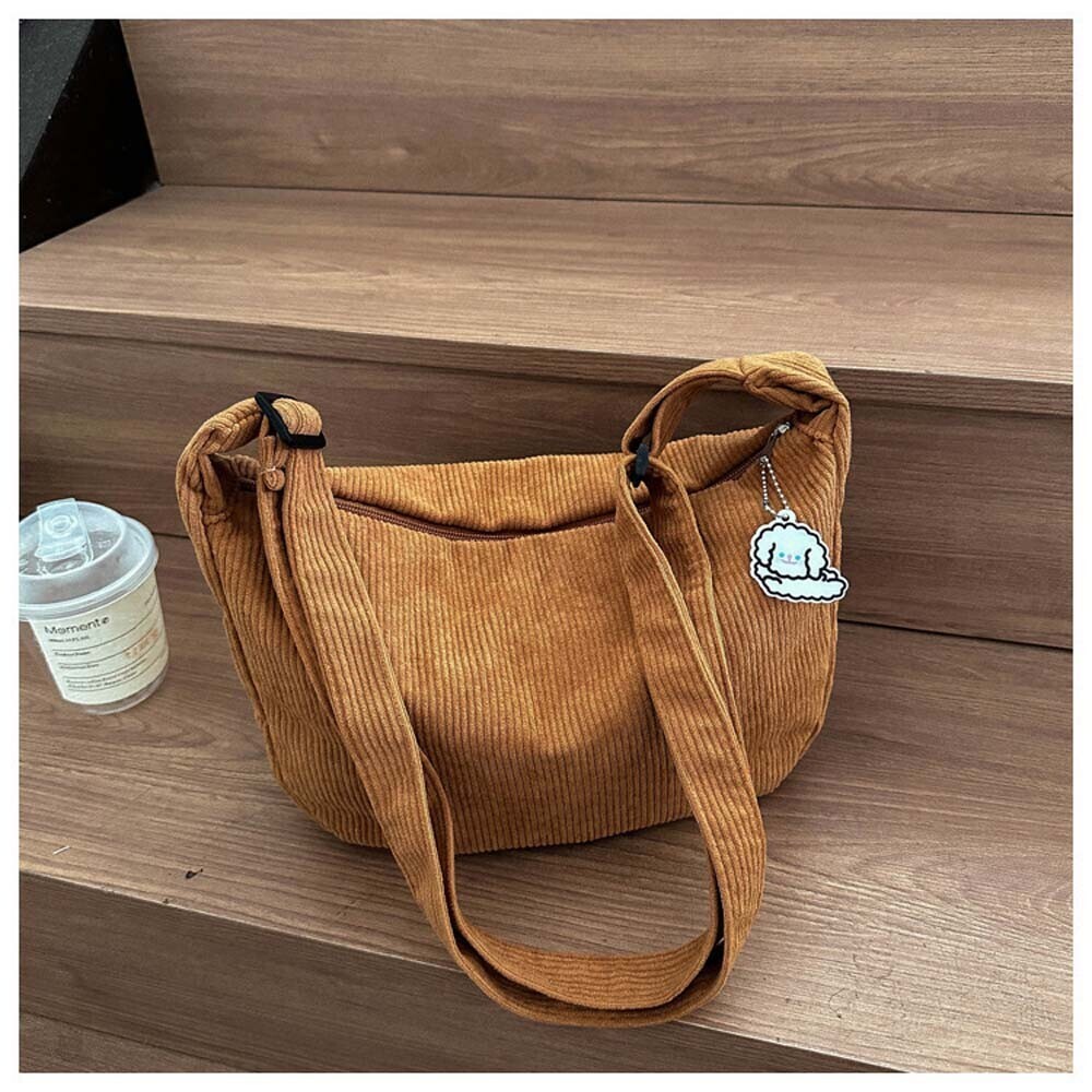 Women Casual Corduroy Crossbody Bag Half Moon Bag Adjustable Strap Commuting Bag - Picture 18 of 18