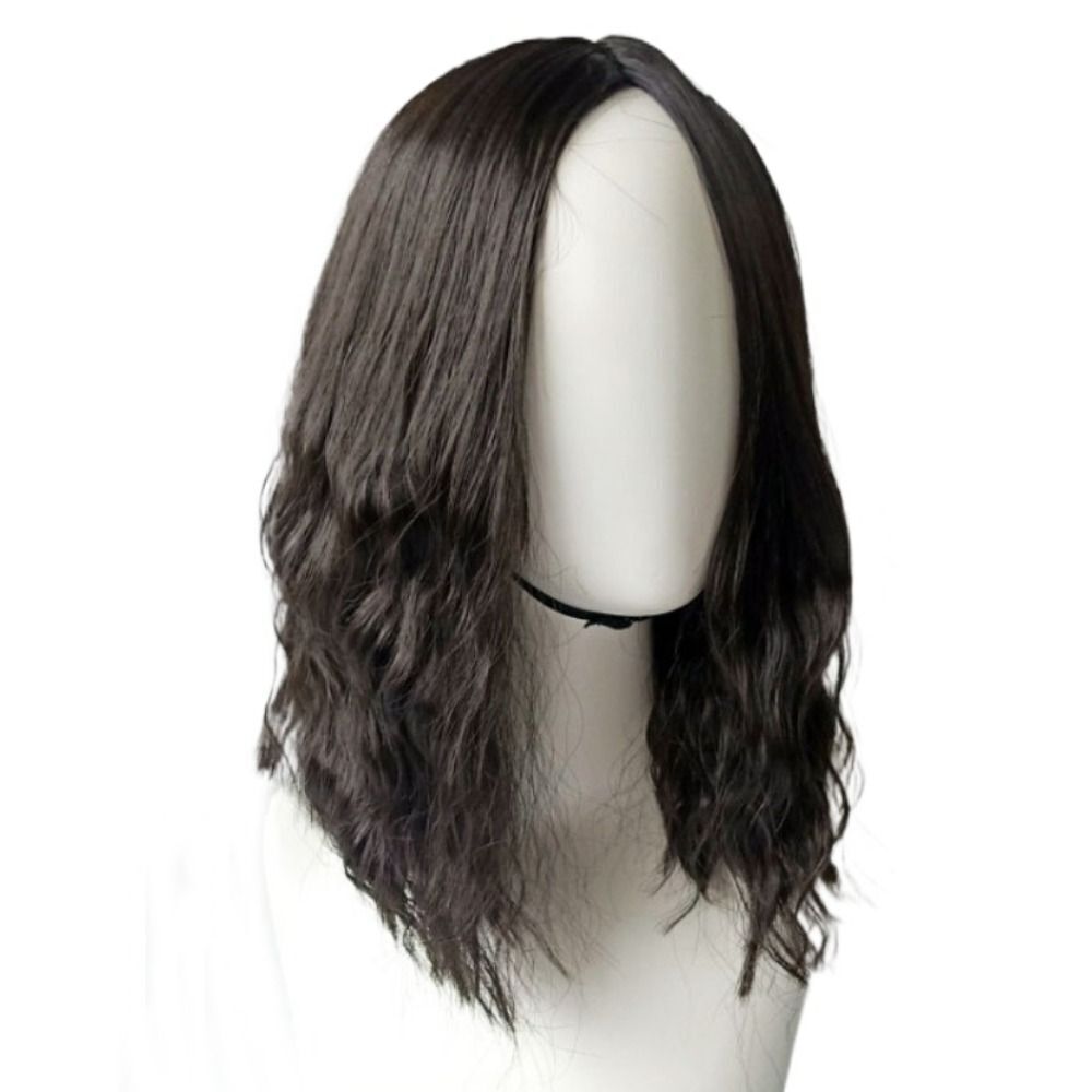 Long Curly Hair Synthetic Men's Cosplay Wig Shoulder-length Brown Wavy Wigs - Picture 9 of 11