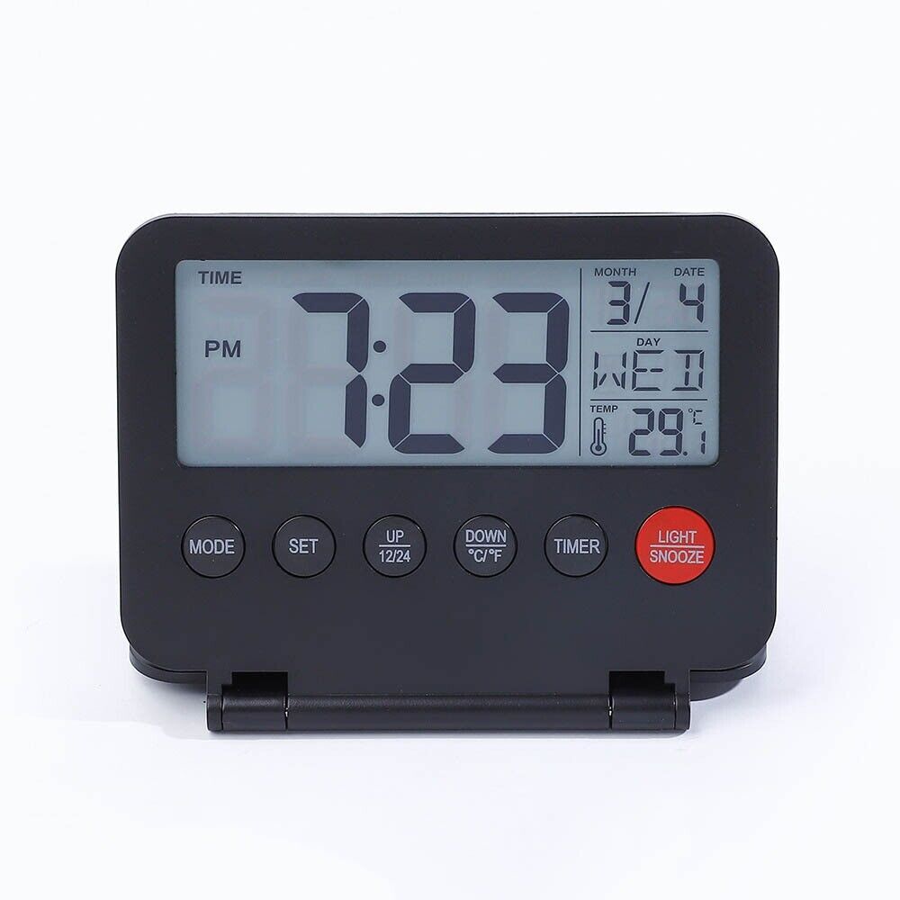 Digital Travel Alarm Clock Small Foldable Battery Operated LCD Desk Clock
