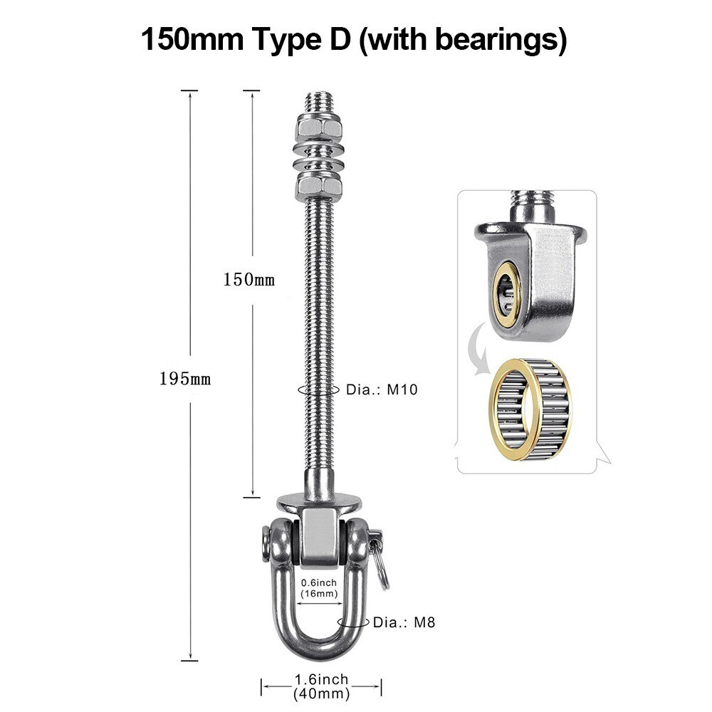Stainless Steel Heavy Duty Swing Hook 150mm 180mm Hammock Hook Indoor Outdoor